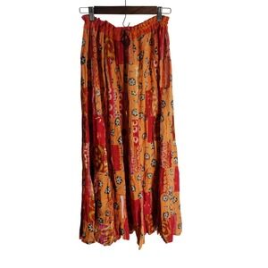 Sepal New York Patchwork Floral Maxi Skirt Orange Red Boho Free Size Patchwork